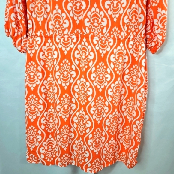 crown & ivy Orange & White 3/4 Sleeve Drawstring Waist Dress Size 4 - Picture 7 of 8